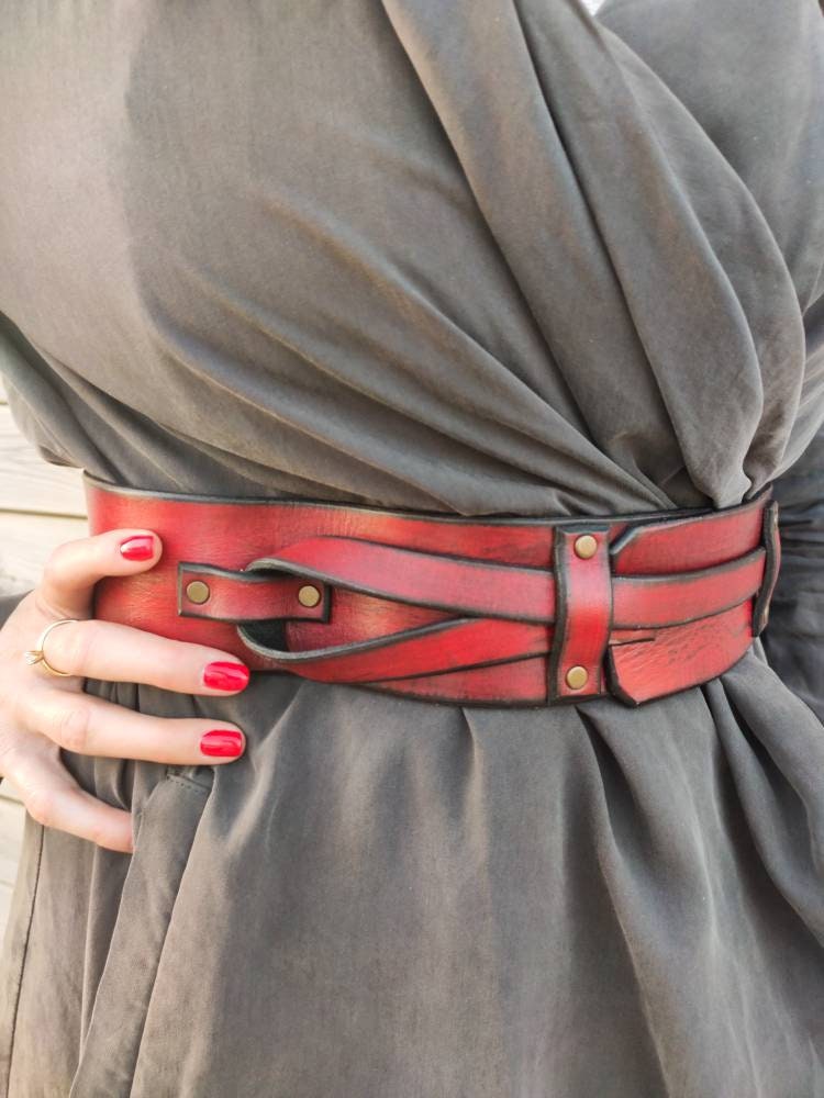 Red Leather Waist Belt Handcrafted Unique Women s Leather Belt Gif ISHAOR