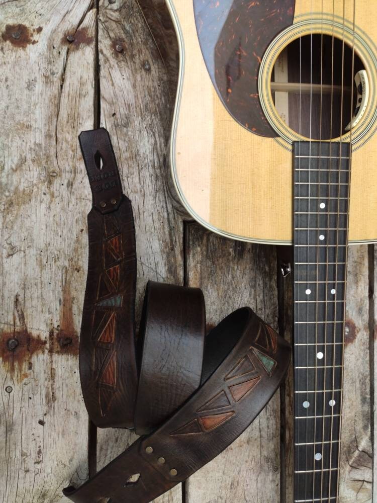Ishaor Brown Leather Guitar Strap - Personalized Gift for Musicians