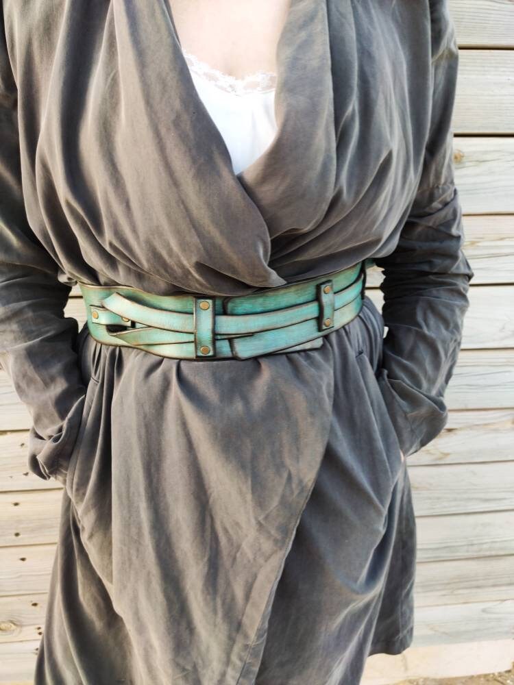 Boho Style Turquoise Leather Waist Belt Handcrafted Womens Accessory