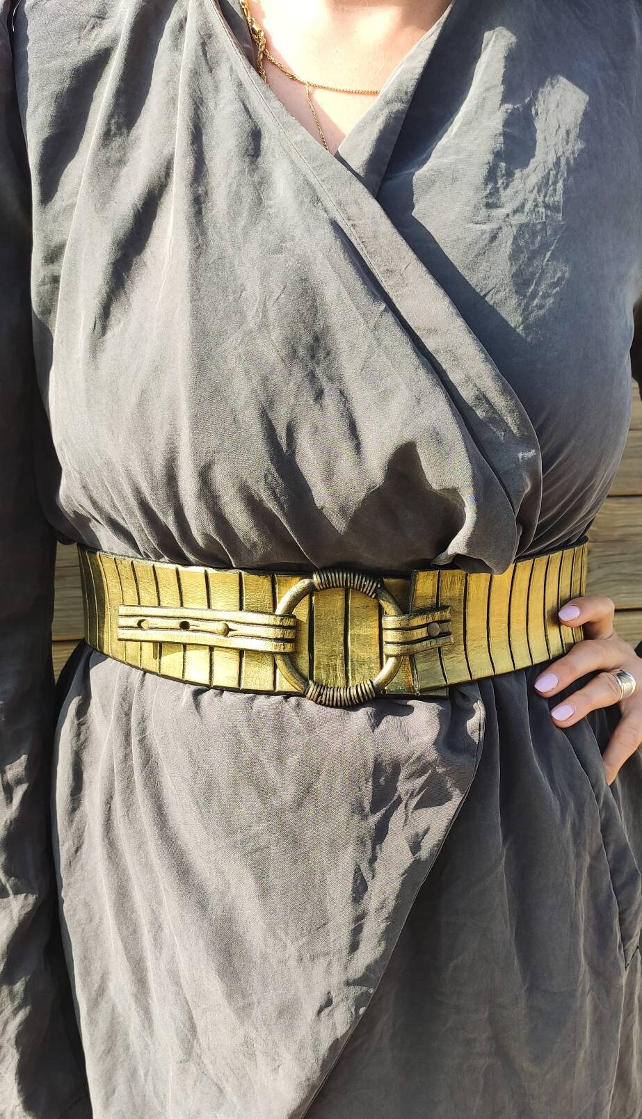 Gold Leather Wide Waist Belt for Women Personalized Dress Belt Statement Fashion Belt Father s Day Gift 25 27 Inches
