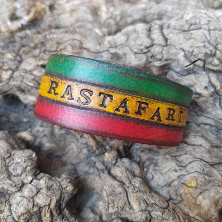 Rasta Leather Bracelet Cuff,Leather Wristband,Rastafarian Cuff,Leather Armband,Red,Yellow,Green Bracelet by Ishaor