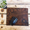 Handmade Leather Mousepad with Stamped Motorcycle Gear Rivets - Personalized Gift for Office or WFH Perfect for Bikers