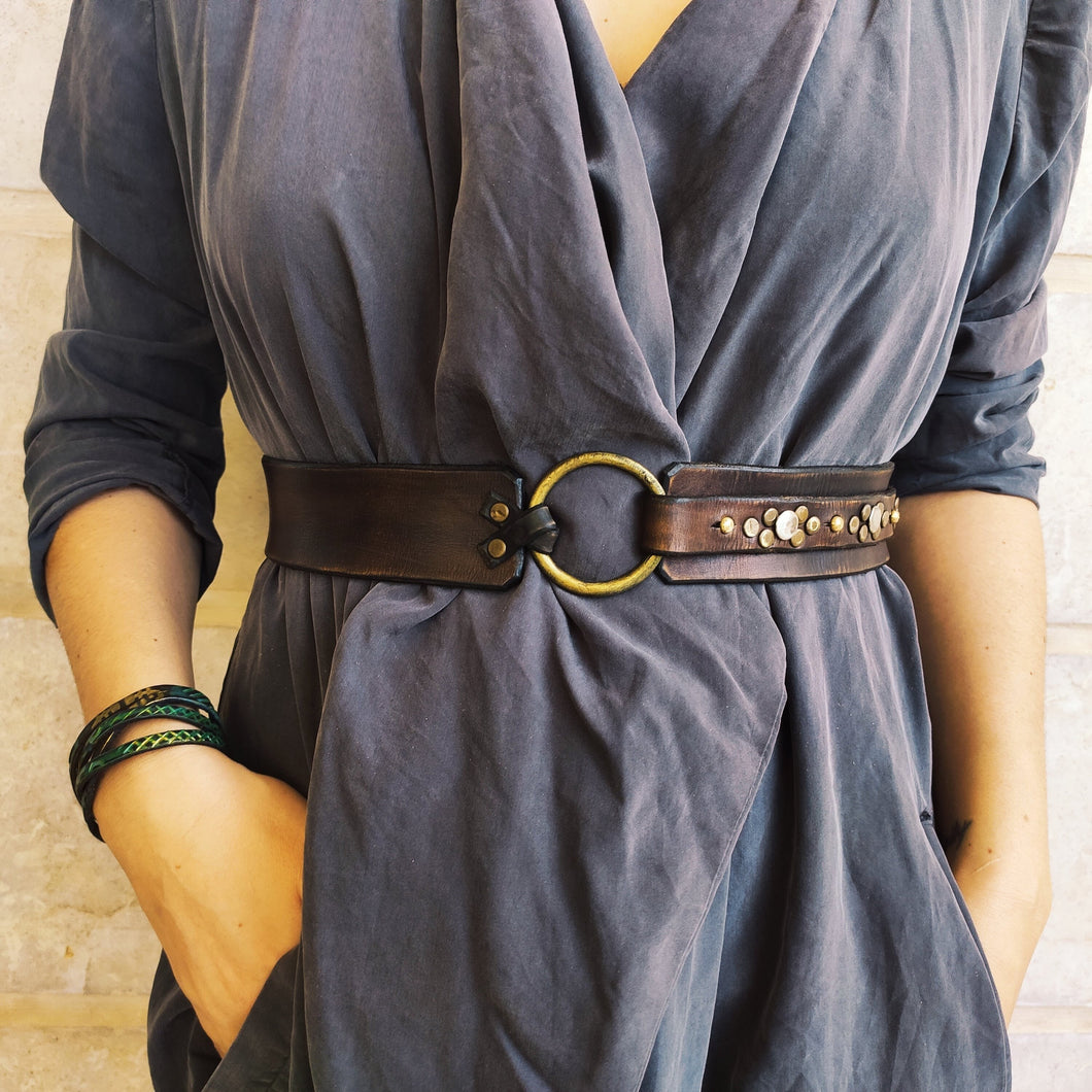 Unique Western Leather Belt for Women - Customizable Design Brown - No Buckle Required