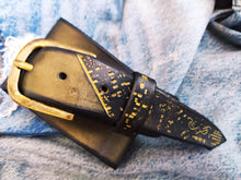 Gorgeous Black and Gold Leather Belt - Elegant Computer Card Design - Gift for Her by Ishaor