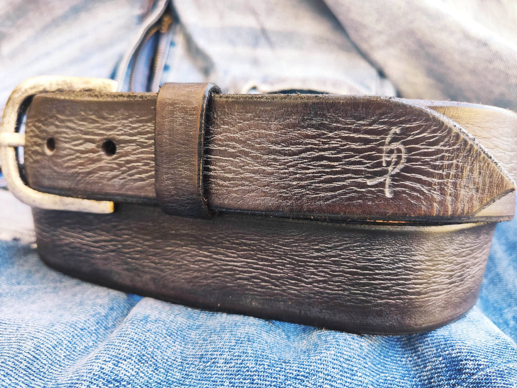 Ishaor Brown Leather Belt with Gray Patina - Perfect Color for Any Outfit - Best Gift Option
