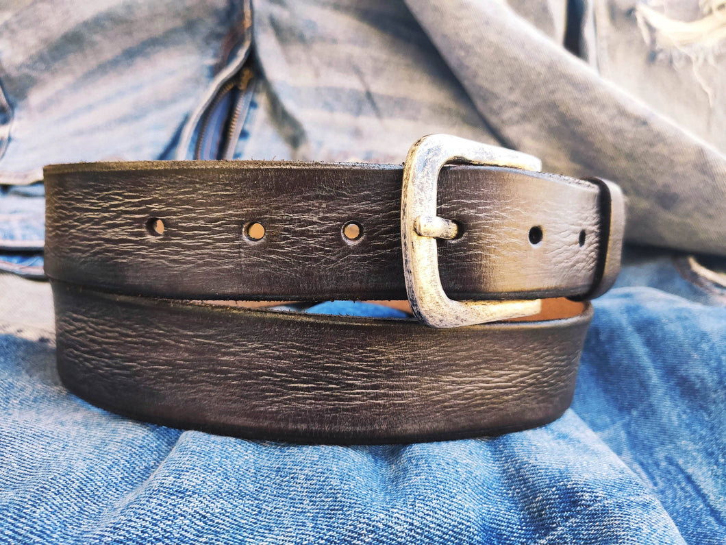 Ishaor Brown Leather Belt with Gray Patina - Perfect Color for Any Outfit - Best Gift Option