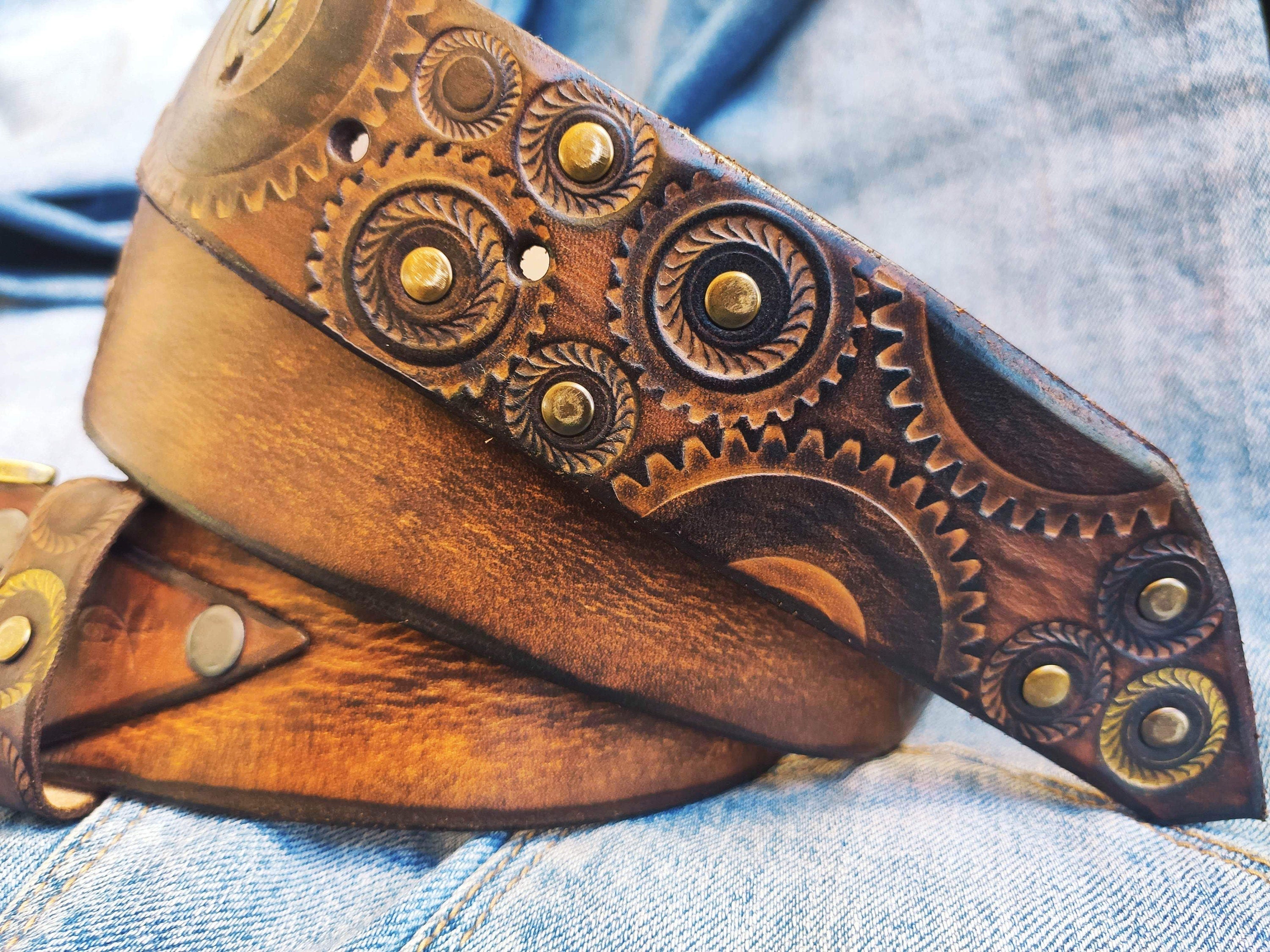 Handmade Steampunk Leather Belt – Motorcycle Gear Design, Burning Man Style