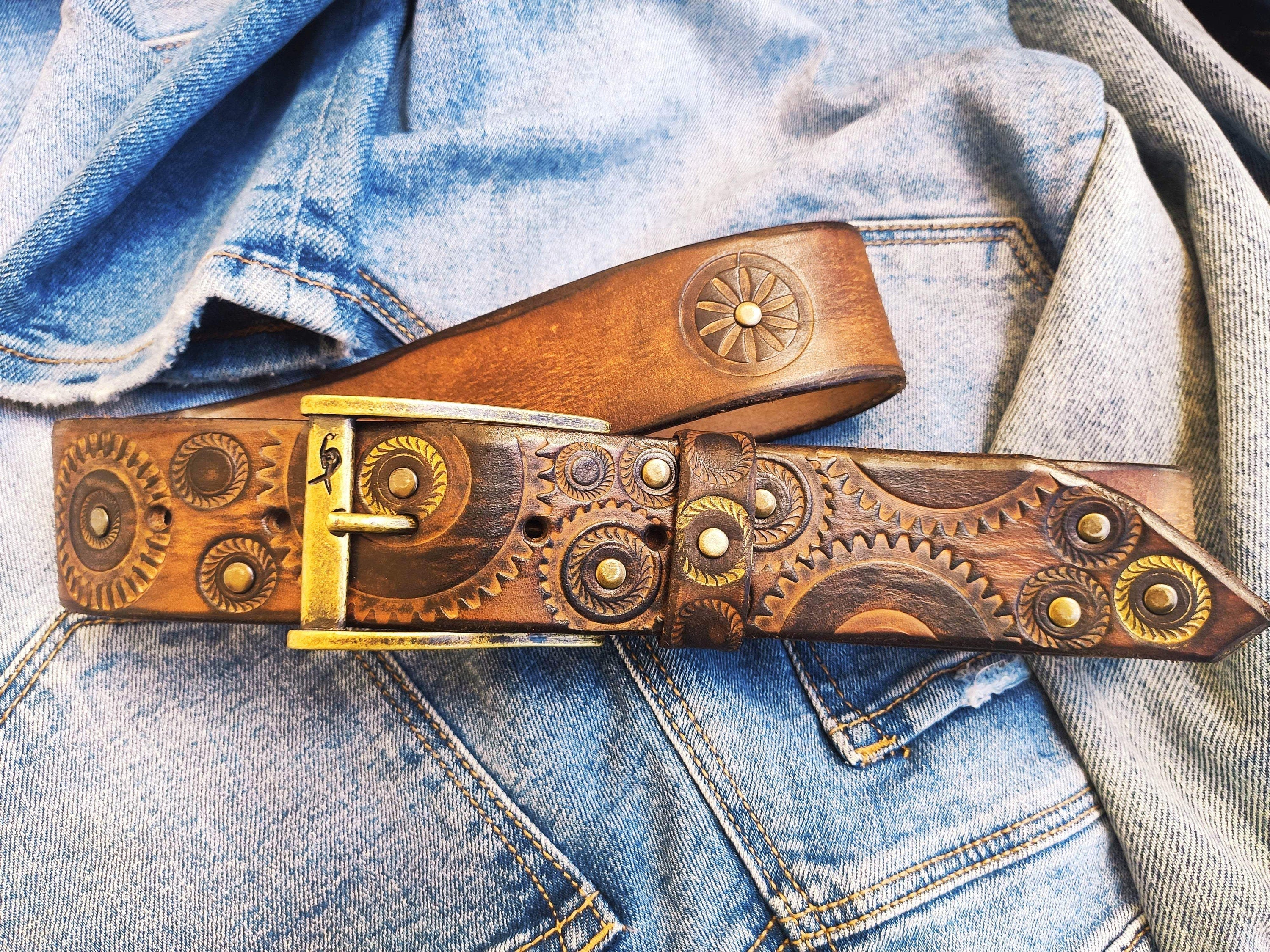 Handmade Steampunk Leather Belt – Motorcycle Gear Design, Burning Man Style
