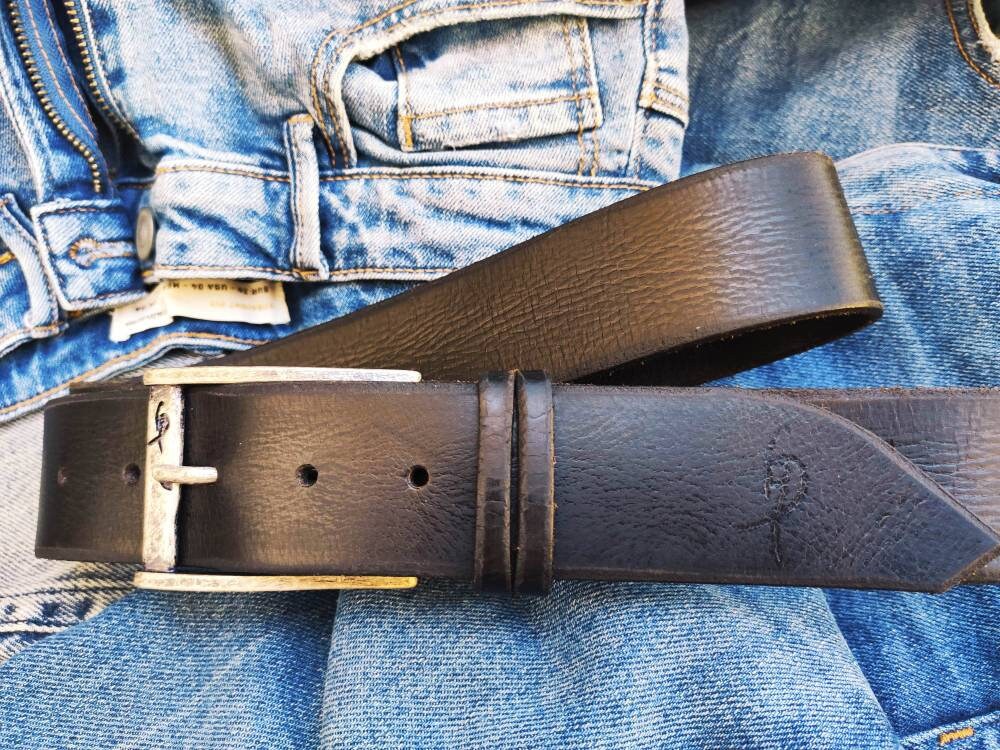 Personalized Black Leather Mens Belt with Silver Buckle - Genuine Leather Perfect Christmas Gift for Him by Ishaor