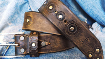 Ishaor Biker Style Brown Leather Belt - Unique Custom Motorcycle Buckle - Mens Fashion Accessory