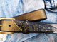 Elegant Black and Gold Hammered Leather Belt with Gold Computer Card Design by Ishaor - the Perfect Gift for Her