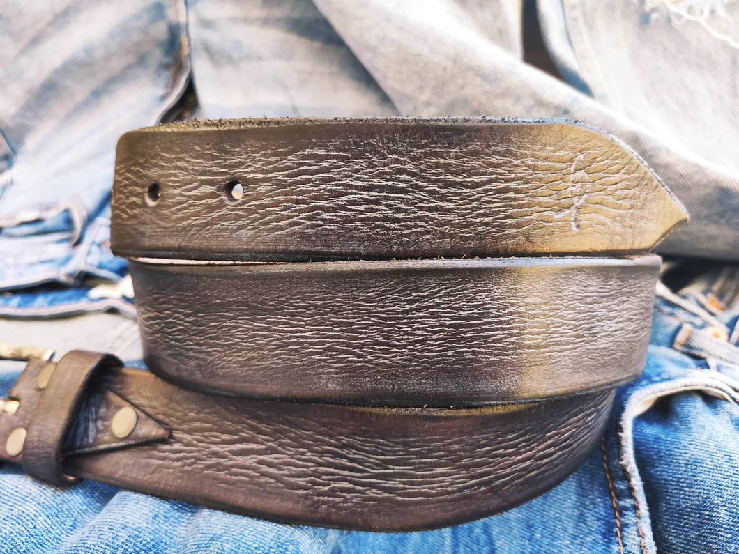 Ishaor Brown Leather Belt with Gray Patina - Perfect Color for Any Outfit - Best Gift Option