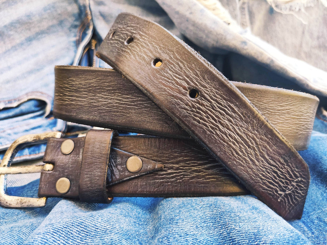 Ishaor Brown Leather Belt with Gray Patina - Perfect Color for Any Outfit - Best Gift Option