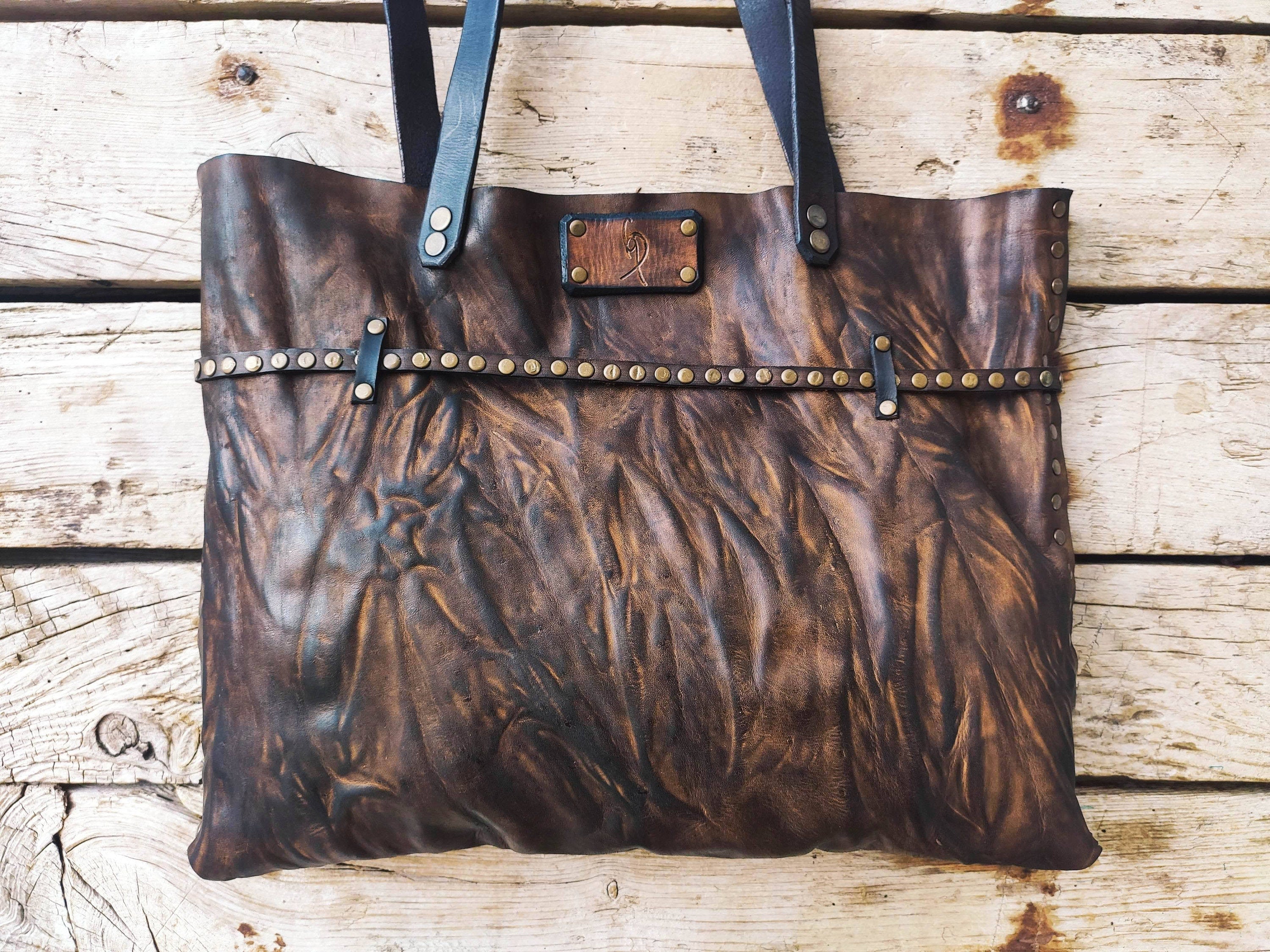 Boho Leather Tote Bag - Brown Handbag for Her - Designer Clutch Bag - Gift-Worthy