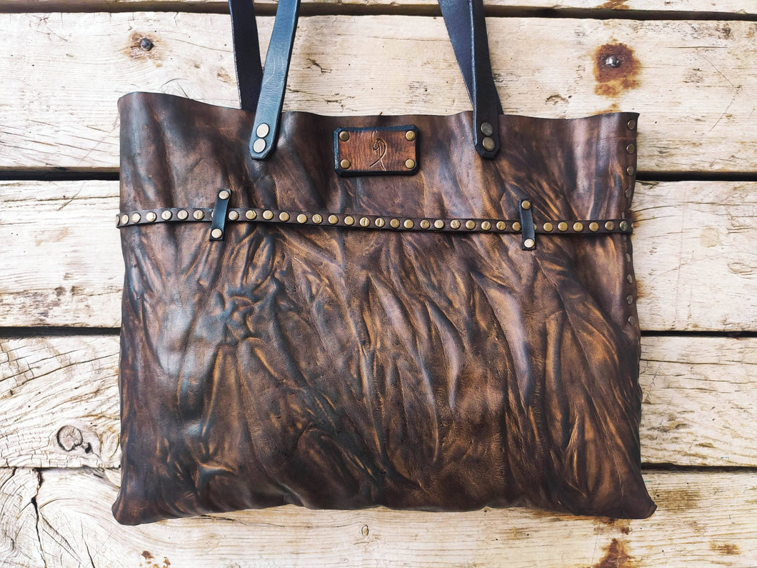Boho Leather Tote Bag - Brown Handbag for Her - Designer Clutch Bag - Gift-Worthy