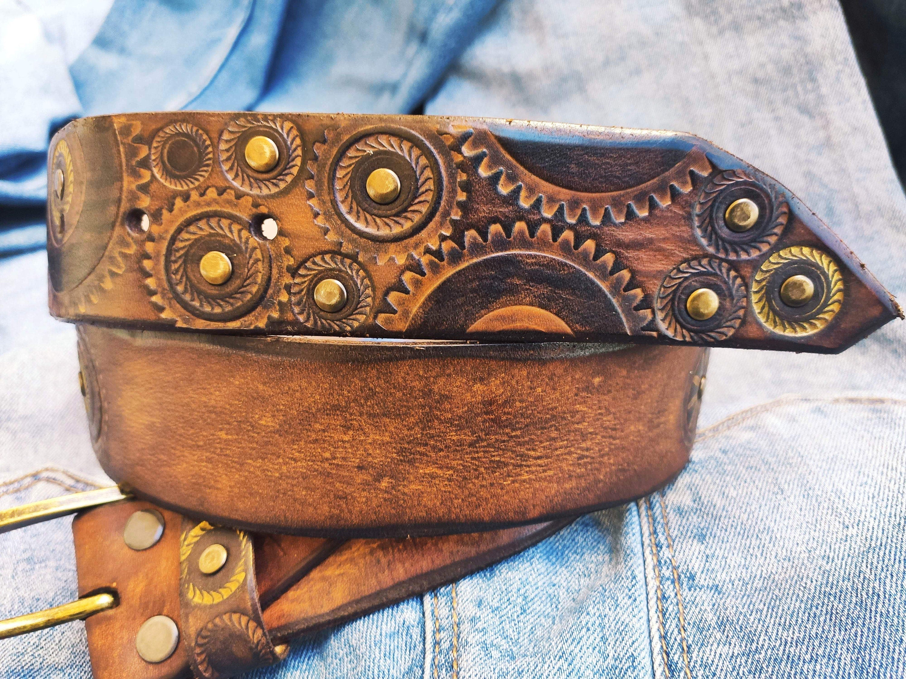 Handmade Steampunk Leather Belt – Motorcycle Gear Design, Burning Man Style