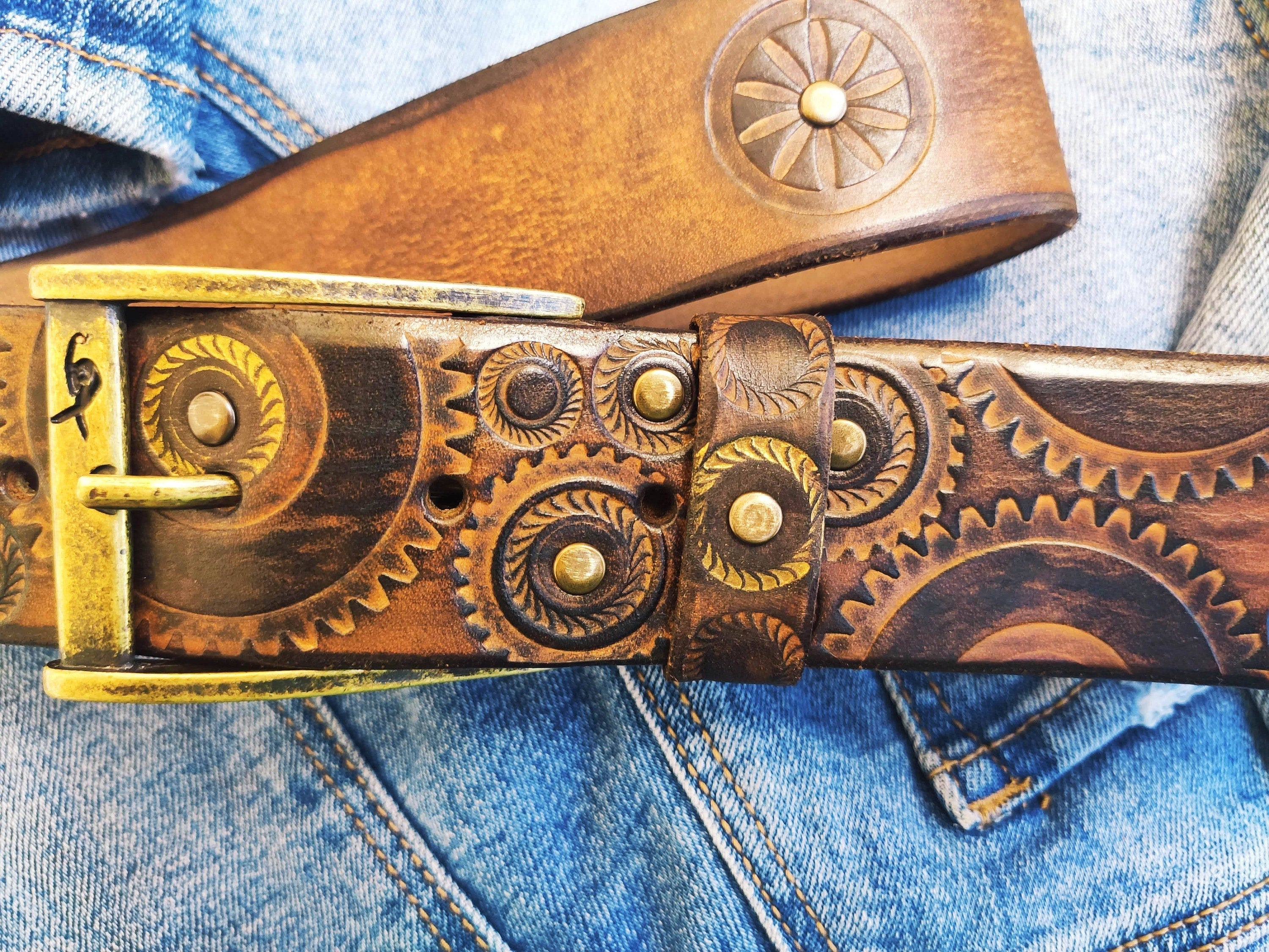 Handmade Steampunk Leather Belt – Motorcycle Gear Design, Burning Man Style