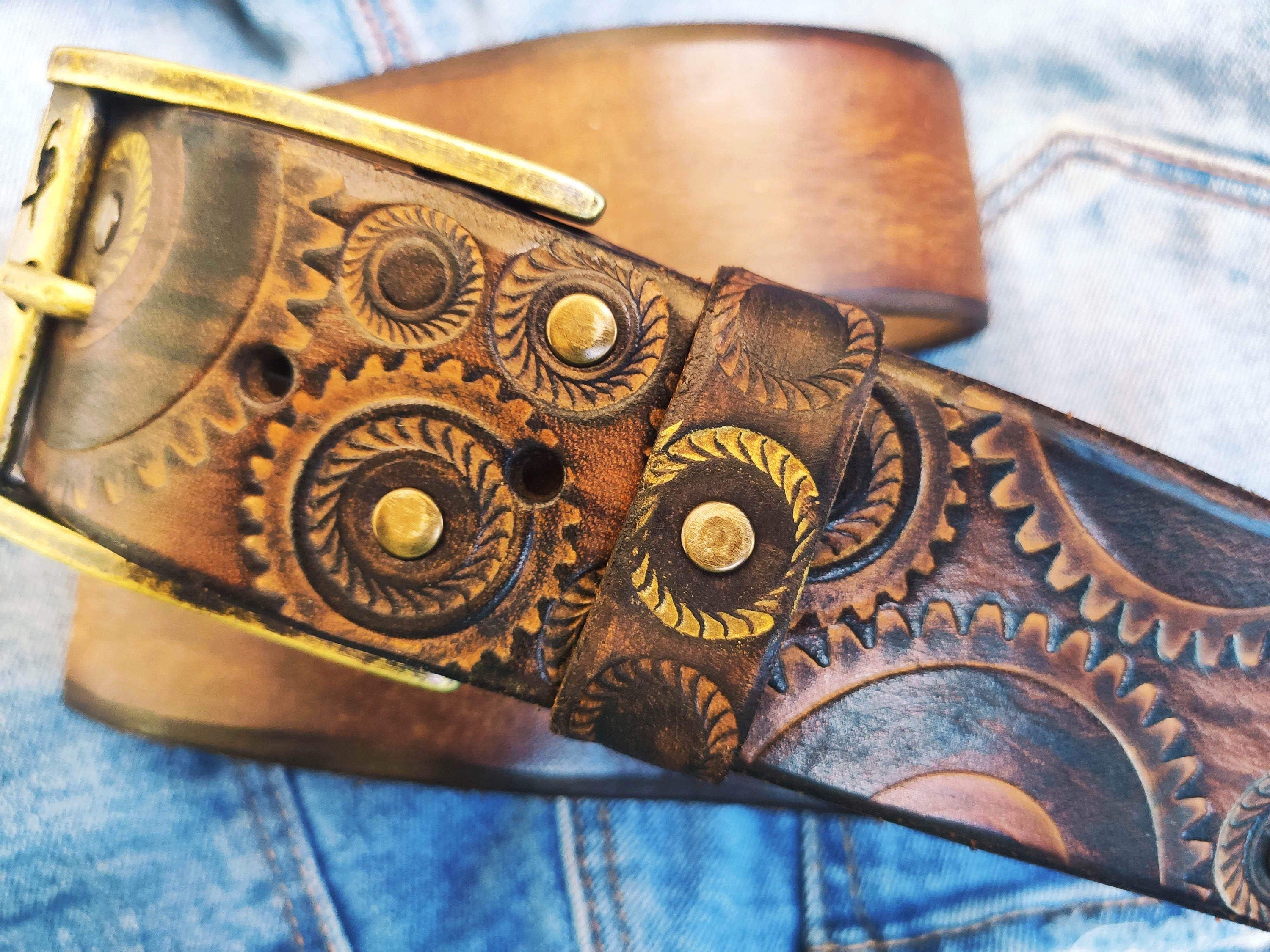 Handmade Steampunk Leather Belt – Motorcycle Gear Design, Burning Man Style