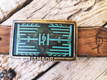 Ishaor Rectangle Buckle with Turquoise Leather Embossing Heat Sink Cooler and Brown Wash Upgrade for Any Belt