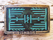 Ishaor Rectangle Buckle with Turquoise Leather Embossing Heat Sink Cooler and Brown Wash Upgrade for Any Belt