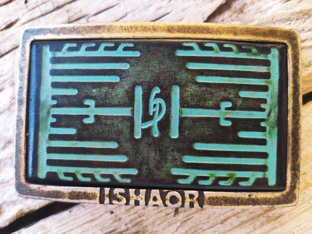 Ishaor Turquoise Leather Rectangle Buckle with Heat Sink Cooler and Brown Wash Upgrade for Any Belt
