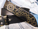 Handmade Black Leather Belt with Gold Motorcycle Gear Stamps - Perfect Gift for Bikers