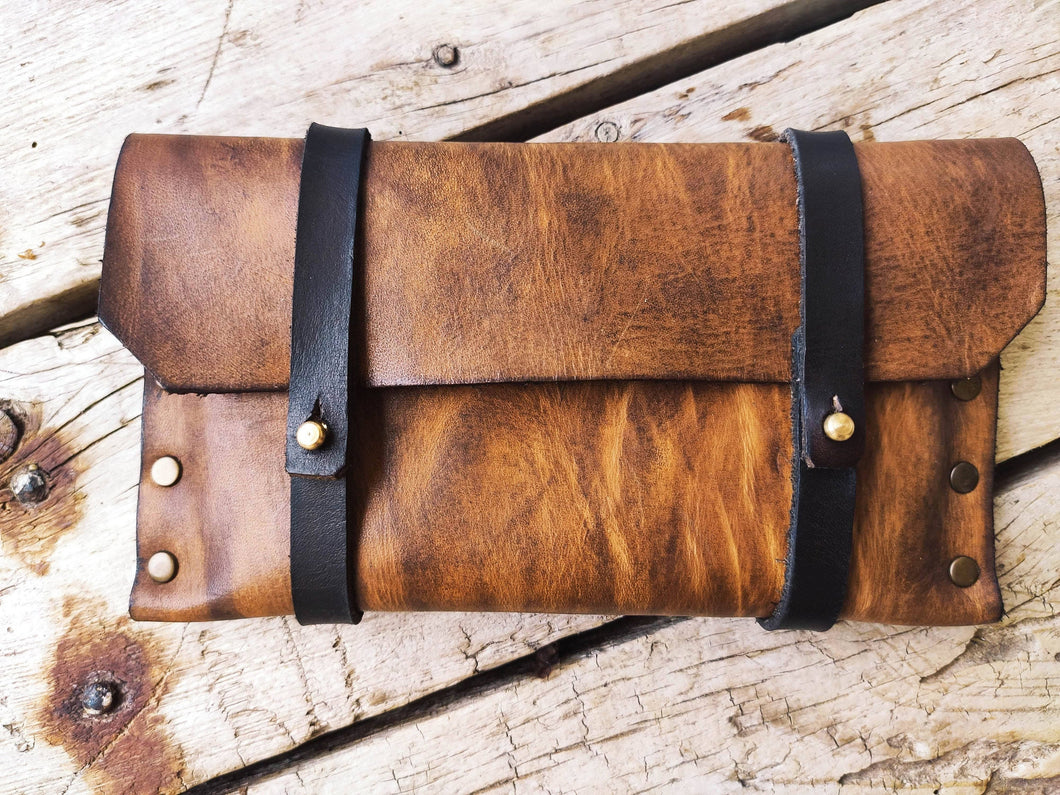 Versatile Brown Leather Pouch Bag - Perfect for Phone Tobacco and More - Transformable into Clutch - Stylish and Practical