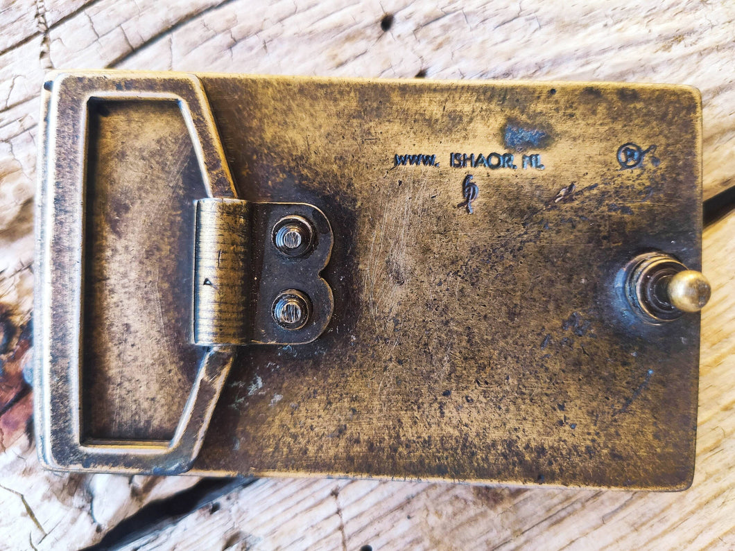 Ishaor Turquoise Leather Rectangle Buckle with Heat Sink Cooler and Brown Wash Upgrade for Any Belt