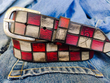 Handcrafted Red and White Leather Belt for Men and Women - Unique Buckle Design for Boho Lovers - Durable and Stylish Unisex Gift