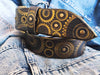 Dark Brown Mens Belt Embossed with Motorcycle Gears - Original Design a Stunning Gift for Bikers with Personalized Option