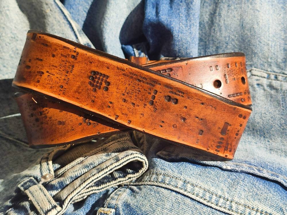 Genuine Leather Western Belt with Computer Card Design - Mens Fashion Accessory - Perfect Gift for Computer Lovers
