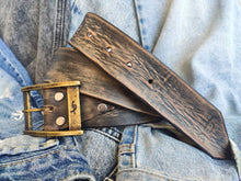 Vintage Black Leather Belt with Brown Spots - Personalized Option - Perfect for Daily Use