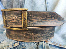 Vintage Black Leather Belt with Brown Spots - Personalized Option - Perfect for Daily Use