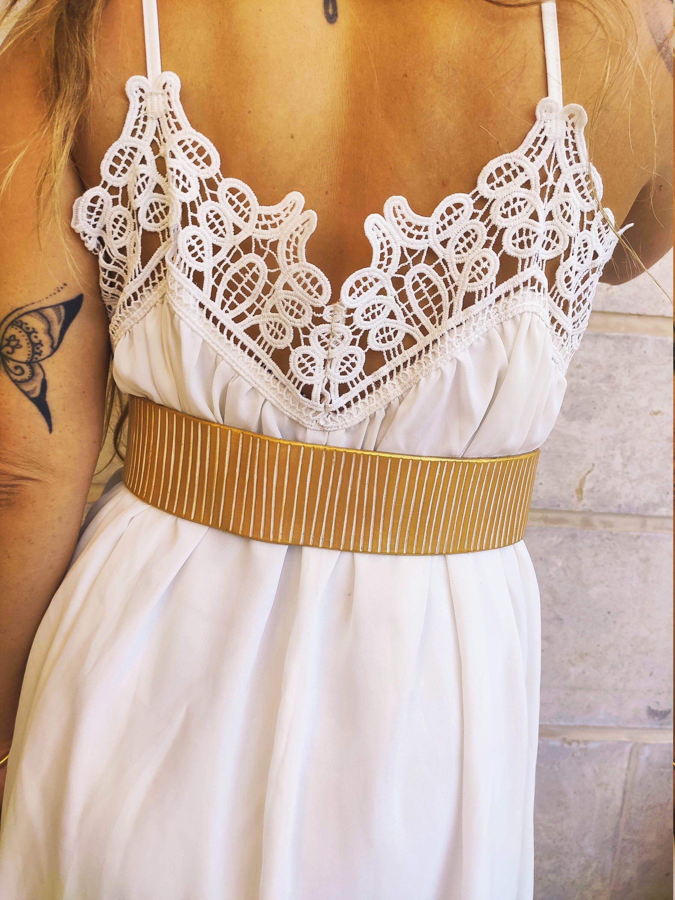 Handcrafted White and Gold Leather Bridal Belt for Your Big Day - Perfect Wedding Dress Accessory