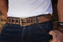 Ishaor Brown Leather Belt - Mens Buckle Art Design - Original Fashion Piece