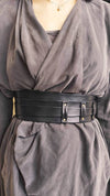 Handcrafted Wide Black Leather Waist Belt with Unique Cord Closure - Perfect for Dresses or Jackets - Designer Belt from ISHAOR