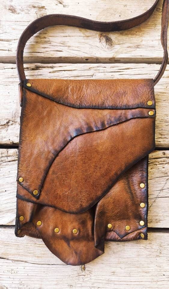 Brown Leather Bag, Man Bag, Unisex Bag, vintage Leather Bag, Leather Crossbody Purse, Brown Handbag, viking bag belt, Leather Gift for Him