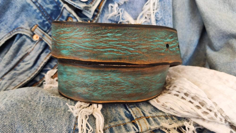 Turquoise Leather Mens Belt - Handmade Vintage Style Customizable and Personalized for Mens Gift