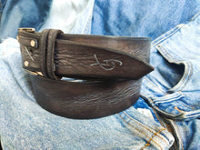 Western Style Leather Belt in Dark Brown with Gray Wash and Buckle by Ishaor - Perfect for Mens Jeans