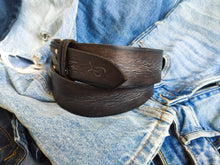 Western Style Leather Belt in Dark Brown with Gray Wash and Buckle by Ishaor - Perfect for Mens Jeans