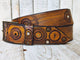 Biker Style yellow leather belt Unique design embossed with motorcycle gear rivets and vintage finish. Perfect with burning man clothes.