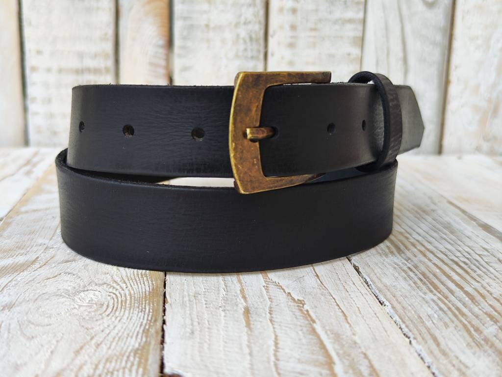 Mens Vintage Black Leather Belt - High Quality Genuine Leather for Fathers Day or Everyday Wear