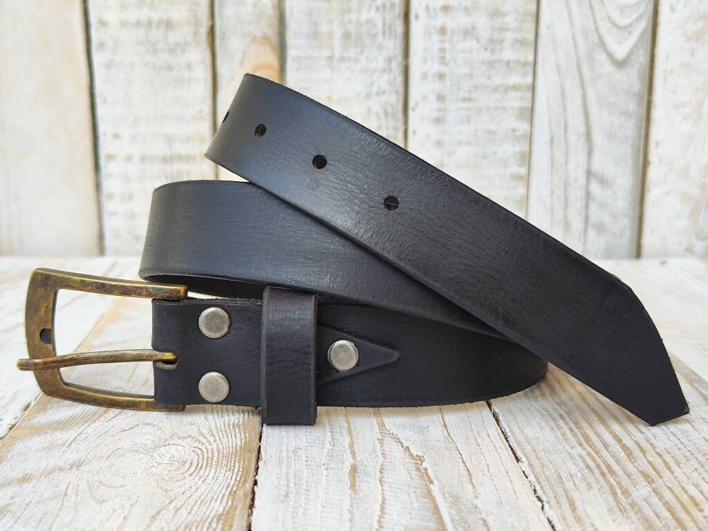 Mens Vintage Black Leather Belt - High Quality Genuine Leather for Fathers Day or Everyday Wear