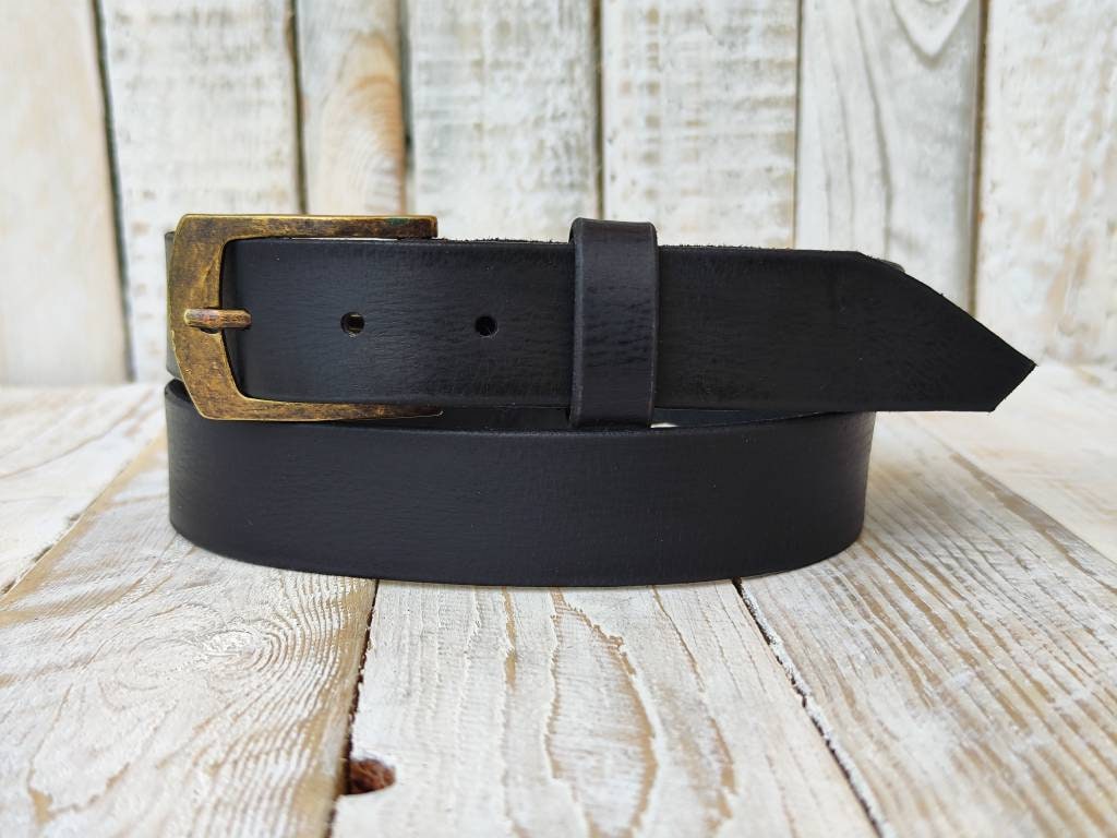 Mens Vintage Black Leather Belt - High Quality Genuine Leather for Fathers Day or Everyday Wear