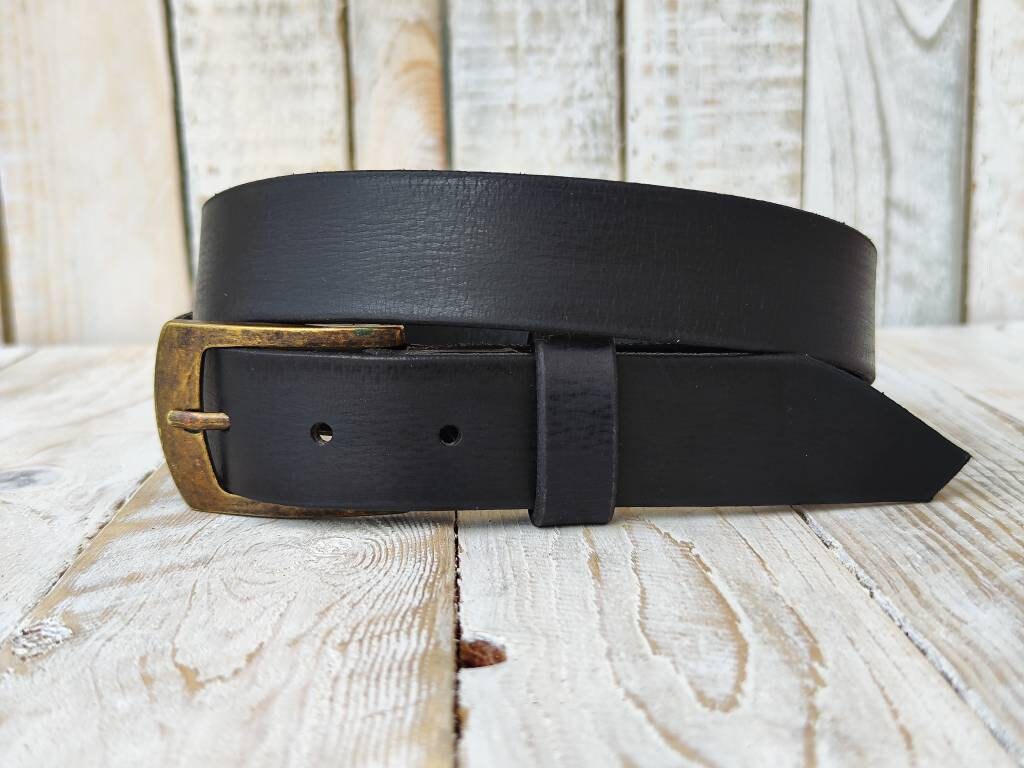 Mens Vintage Black Leather Belt - High Quality Genuine Leather for Fathers Day or Everyday Wear