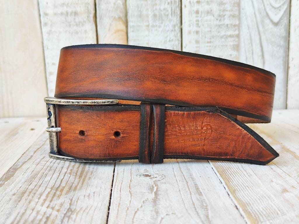 Handmade Brown Leather Mens Belt High Quality Anniversary Gift for Him