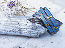 Handmade Purple Leather Bracelet with Turquoise Wash and Elegant Gold pieces