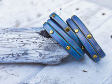 Handmade Purple Leather Bracelet with Turquoise Wash and Elegant Gold pieces