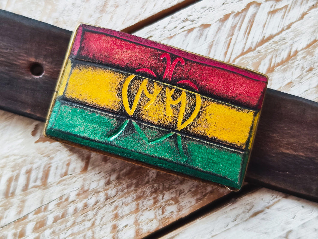 Handmade Reggae Lion Belt Buckle - Unique Stylish Accessory for Reggae Lovers Rastafarians