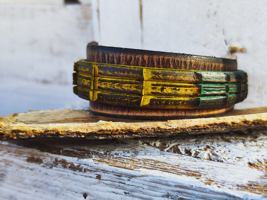 Ishaor Brown Leather Wrap Cuff Bracelet - Mens Rasta Style Handcrafted